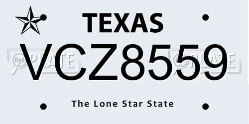 VCZ8559 Texas License Plate