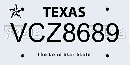 VCZ8689 Texas License Plate
