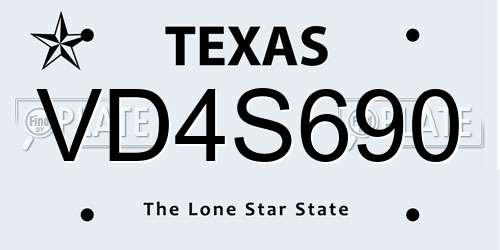 VD4S690 Texas License Plate