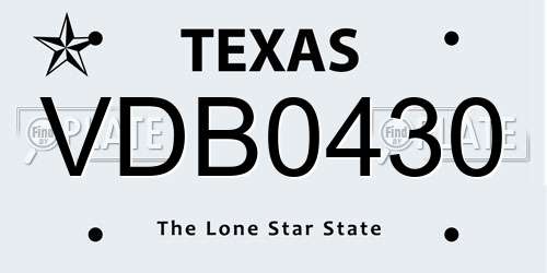 VDB0430 Texas License Plate