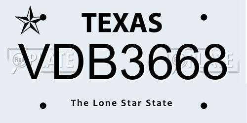 VDB3668 Texas License Plate