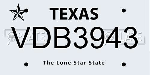 VDB3943 Texas License Plate