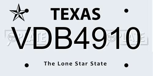 VDB4910 Texas License Plate