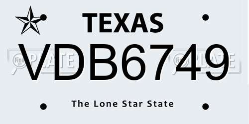VDB6749 Texas License Plate