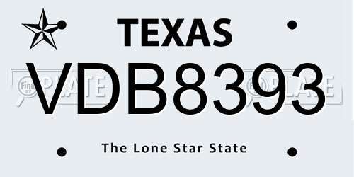 VDB8393 Texas License Plate