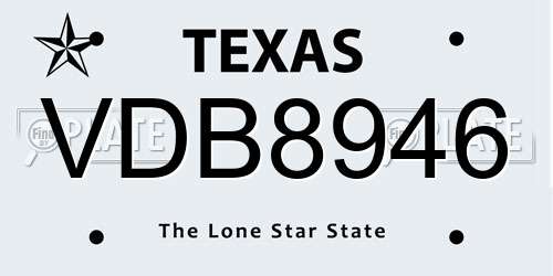 VDB8946 Texas License Plate