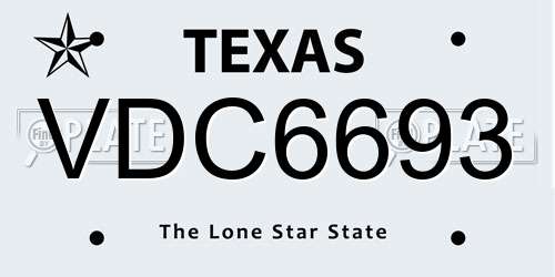 VDC6693 Texas License Plate