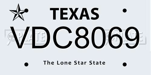 VDC8069 Texas License Plate