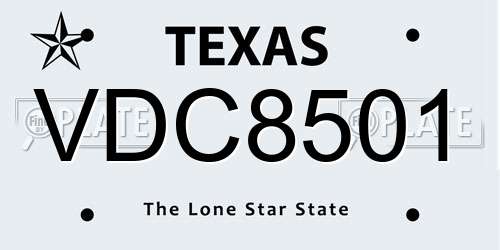 VDC8501 Texas License Plate