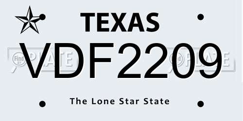 VDF2209 Texas License Plate