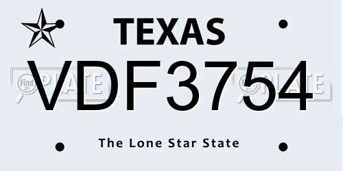 VDF3754 Texas License Plate