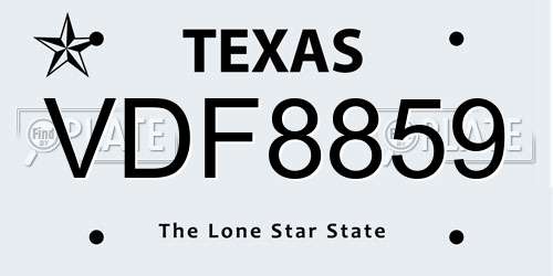 VDF8859 Texas License Plate