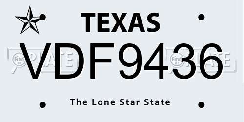 VDF9436 Texas License Plate