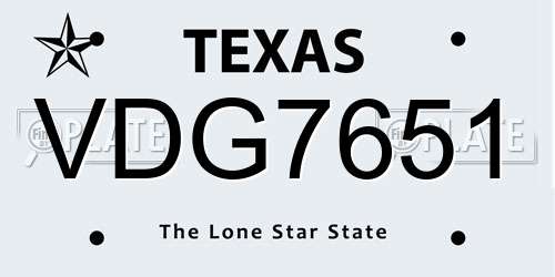 VDG7651 Texas License Plate