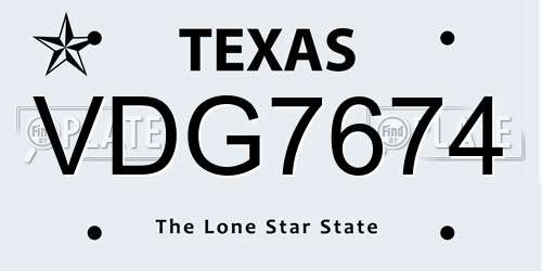 VDG7674 Texas License Plate
