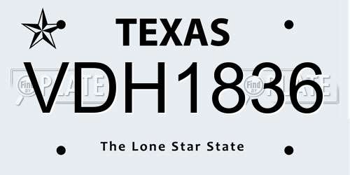VDH1836 Texas License Plate