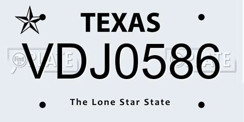 VDJ0586 Texas License Plate