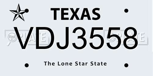 VDJ3558 Texas License Plate