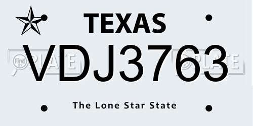 VDJ3763 Texas License Plate