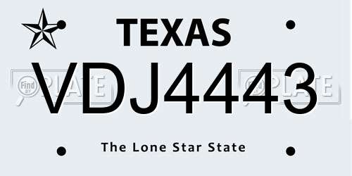 VDJ4443 Texas License Plate