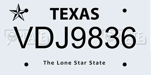 VDJ9836 Texas License Plate