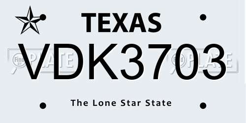 VDK3703 Texas License Plate