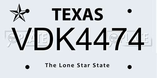 VDK4474 Texas License Plate