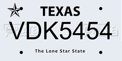 VDK5454 Texas License Plate