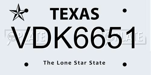 VDK6651 Texas License Plate