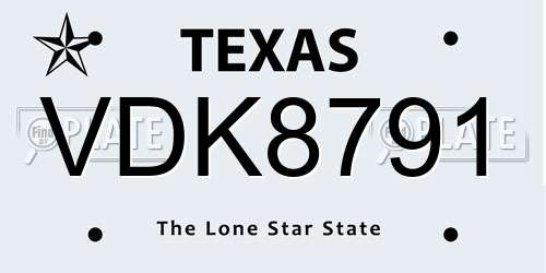 VDK8791 Texas License Plate