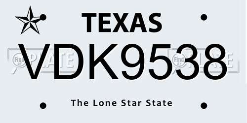 VDK9538 Texas License Plate