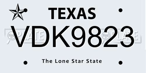 VDK9823 Texas License Plate