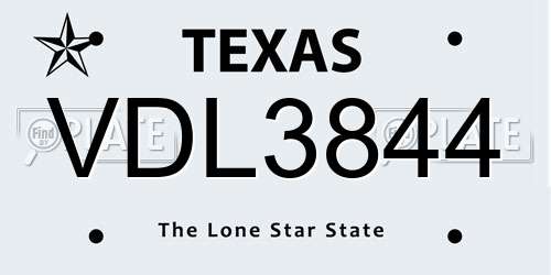 VDL3844 Texas License Plate
