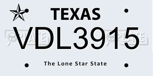VDL3915 Texas License Plate