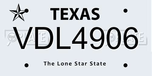 VDL4906 Texas License Plate