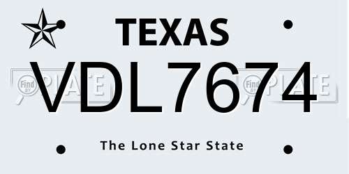 VDL7674 Texas License Plate