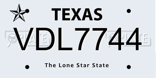 VDL7744 Texas License Plate