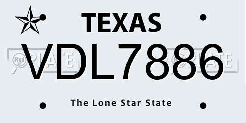 VDL7886 Texas License Plate