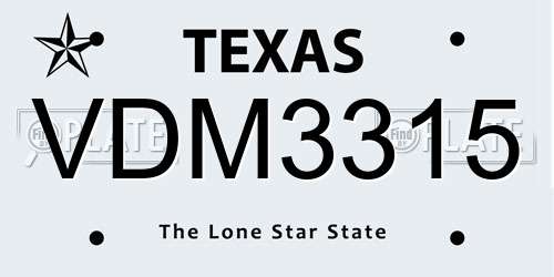 VDM3315 Texas License Plate