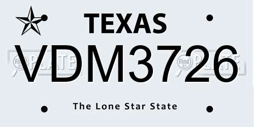 VDM3726 Texas License Plate