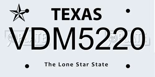 VDM5220 Texas License Plate
