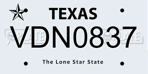 VDN0837 Texas License Plate