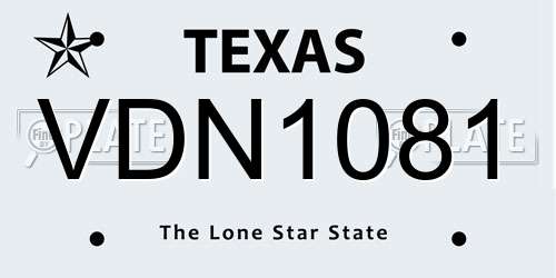 VDN1081 Texas License Plate