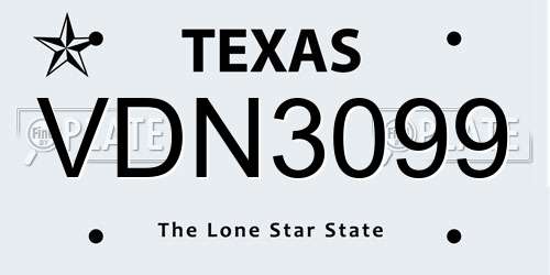 VDN3099 Texas License Plate