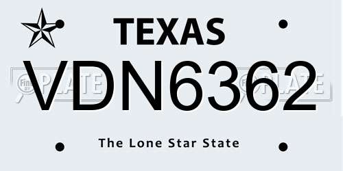 VDN6362 Texas License Plate