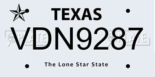 VDN9287 Texas License Plate