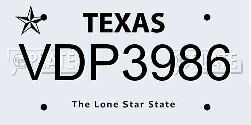 VDP3986 Texas License Plate