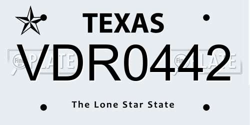 VDR0442 Texas License Plate