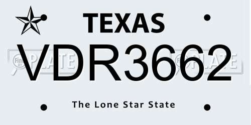VDR3662 Texas License Plate