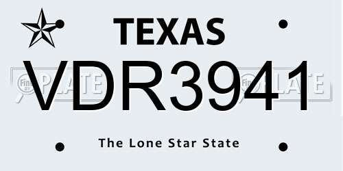 VDR3941 Texas License Plate